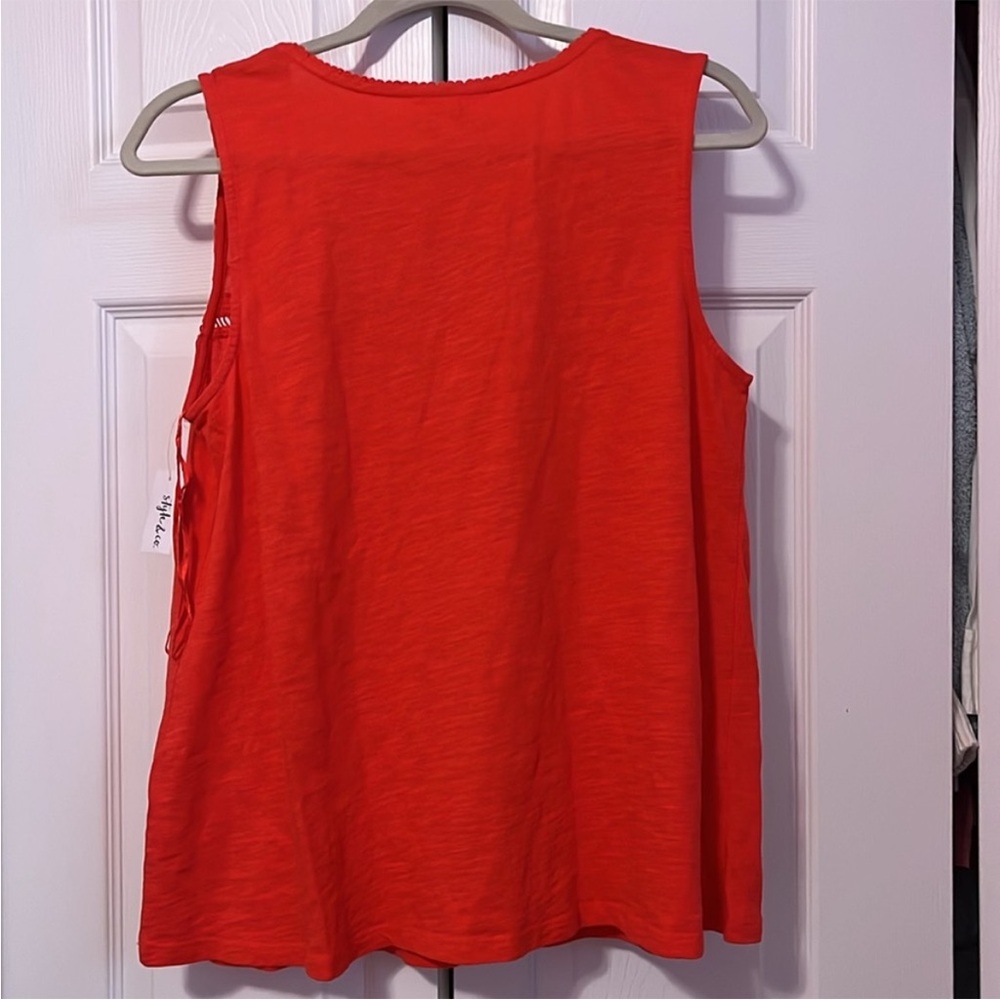 Style & Co. Red Smocked Sleeveless Tank Top - Picture 4 of 5